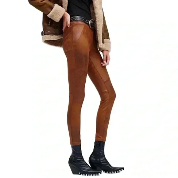 {Free People} "Never Let You Go" Faux Suede Leather Leggings Pants - Picture 1 of 6